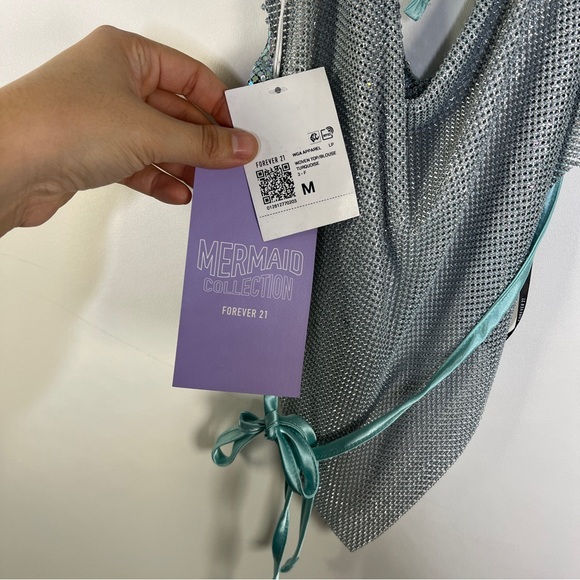 Forever 21 Mermaid Collection Blue Iridescent Chainmail Halter Top-NWT—Size M - Picture 7 of 9